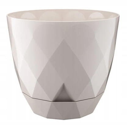 Osłonka beżowa plastikowa 19,5x22cm doniczka z podstawką uniwersalna