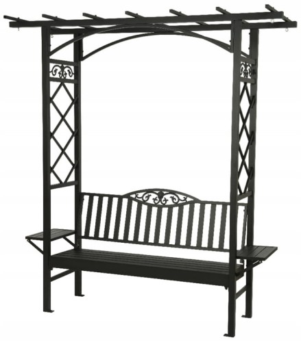 Ławka z pergolą aluminiowa czarna 210cm do ogrodu