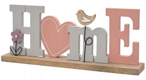 Stojąca figurka napis Home 30x12,5cm Dekoracyjna różowo-szara