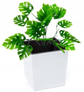 Doniczka dekoracyjna 19x19,5cm Biała plastikowa kwadratowa + wkład Juka