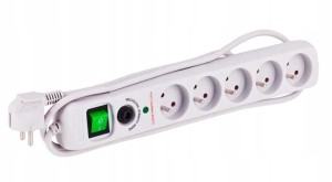 Przedłużacz 5 gniazd 1,5 m z filtrem przeciwprzepięciowym Biały