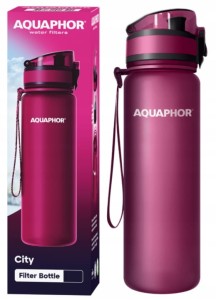 Butelka filtrująca AQUAPHOR + 1 wkład filtrujący do wody 0,8 L bordowa