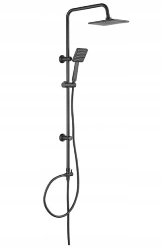 Deszczownica jednofunkcyjna z baterią prysznicową Czarna kwadratowa Boro