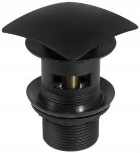 Kwadratowy czarny korek click-clack do umywalki lub bidetu z przelewem 1 1/4''