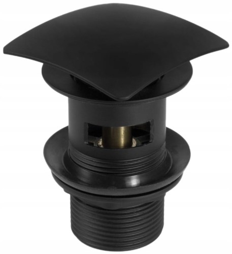 Kwadratowy czarny korek click-clack do umywalki lub bidetu z przelewem 1 1/4''