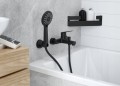 Bateria wannowa ścienna jednouchwytowa 15cm Czarny mat Mosiądz