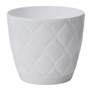Doniczka biała 13,7x14,8cm ECO klasyczna plastikowa z podstawką Flow Petit