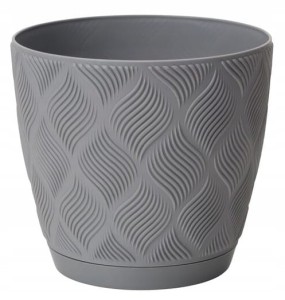 Doniczka antracyt 11,8x12,8cm ECO plastikowa z podstawką Flow Petit