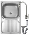Zlewozmywak jednokomorowy stalowy 80x50+ otwór na baterię + bateria + syfon