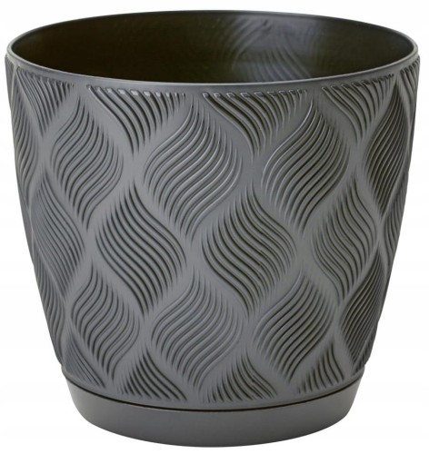 Doniczka antracyt Eco 17,2x19cm klasyczna plastikowa z podstawką Flow Petit