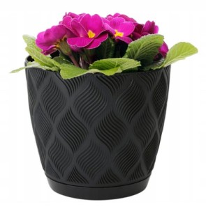 Doniczka czarna eco 24,5x26cm klasyczna plastikowa z podstawką Flow Petit