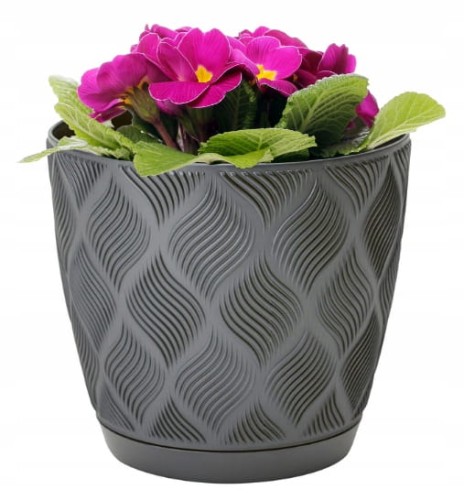 Doniczka antracytowa eco 24,5x26cm klasyczna plastikowa z podstawką Petit Flow