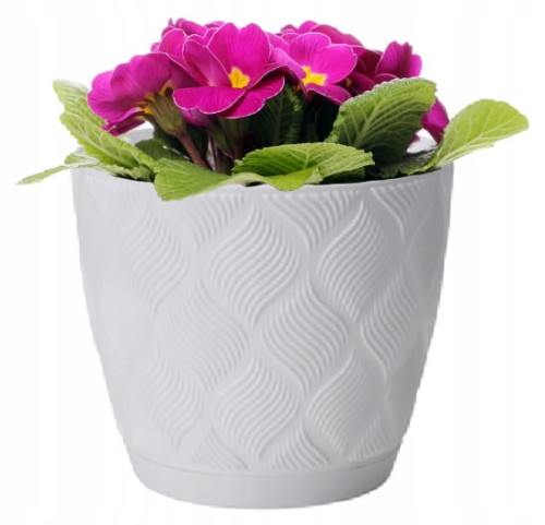 Doniczka biała eco 24,5x26cm klasyczna modna plastikowa doniczka z podstawką Flow Petit