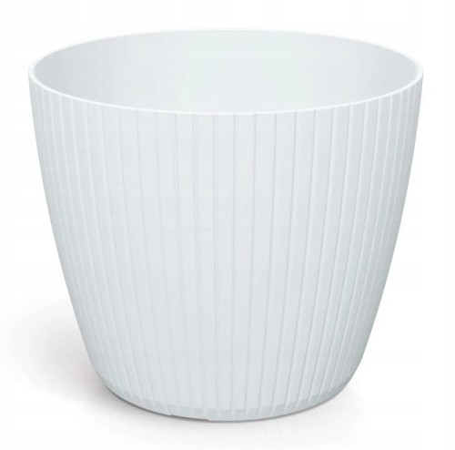 Doniczka plastikowa biała 13,8x11,5 cm osłonka prążkowana na kwiaty Lamia