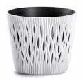 Doniczka biała żłobiona 18,9x16,5 cm plastikowa elegancka osłonka Sandy Round