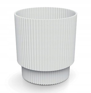 Doniczka biała prążkowana na nóżce plastikowa 13,8x12,8 cm osłonka Milly Round