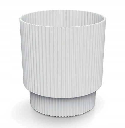 Doniczka biała prążkowana na nóżce plastikowa 13,8x12,8 cm osłonka Milly Round