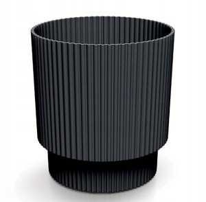 Doniczka czarna prążkowana na nóżce plastikowa 13,8x12,8 cm osłonka Milly Round