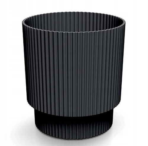 Doniczka czarna prążkowana na nóżce plastikowa 13,8x12,8 cm osłonka Milly Round