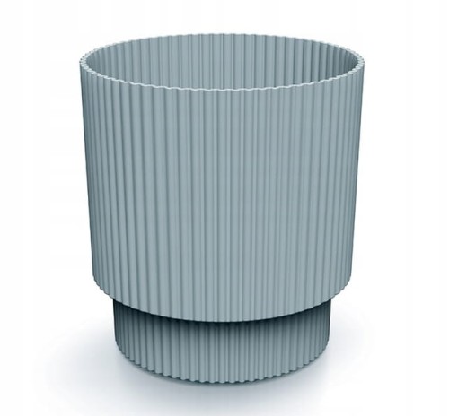 Doniczka szara prążkowana na nóżce plastikowa 13,8x12,8 cm osłonka Milly Round