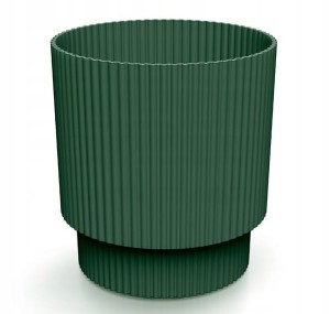 Doniczka zielona prążkowana na nóżce plastikowa 13,8x12,8 cm osłonka Milly Round