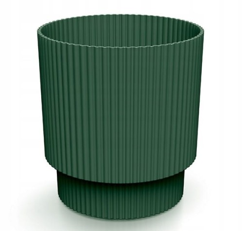 Doniczka zielona prążkowana na nóżce plastikowa 13,8x12,8 cm osłonka Milly Round