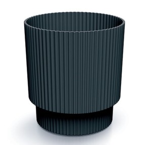 Doniczka antracytowa prążkowana na nóżce plastikowa 13,8x12,8 cm osłonka Milly Round