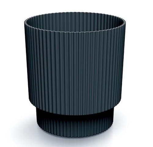 Doniczka antracytowa prążkowana na nóżce plastikowa 13,8x12,8 cm osłonka Milly Round