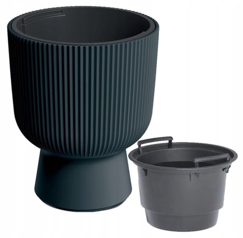 Doniczka antracytowa prążkowana na nodze plastikowa 29,8x36,5 cm Milly