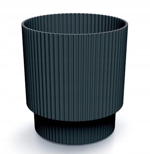 Doniczka antracytowa prążkowana plastikowa 15,7x14,6 cm ozdobna Milly Round