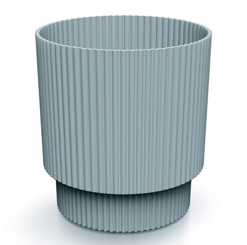 Doniczka jasnoszara prążkowana plastikowa 15,7x14,6 cm dekoracyjna Milly Round