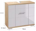 Szafka pod umywalkę z wycięciem na syfon 70x62,5x31,5cm Dąb sonoma Biały Rita