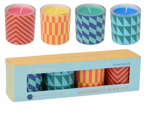 Zestaw świec zapachowych w szkle 4 sztuki kolorowy wzór