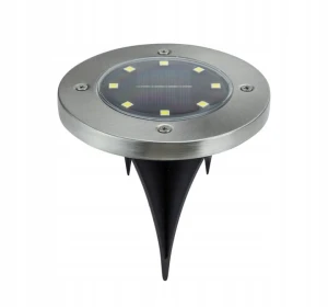 Lampka solarna wbijana 1szt srebrna ogrodowa najazdowa okrągła