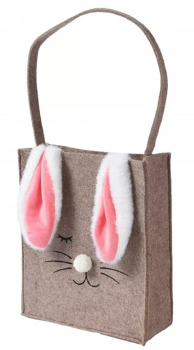 Filcowa torebka wielkanocna z pluszowymi uszami królika 42x20x7cm brązowa