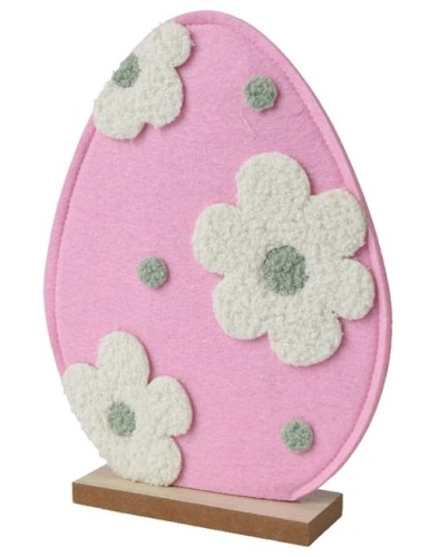 Figurka wielkanocna filcowa 20x5x26,5cm Pisanka na podstawce różowa