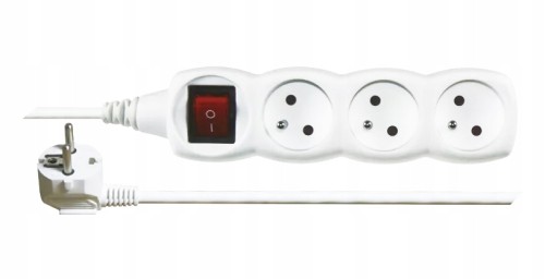 Przedłużacz z uziemieniem i wyłącznikiem 3 gniazda 2m biały