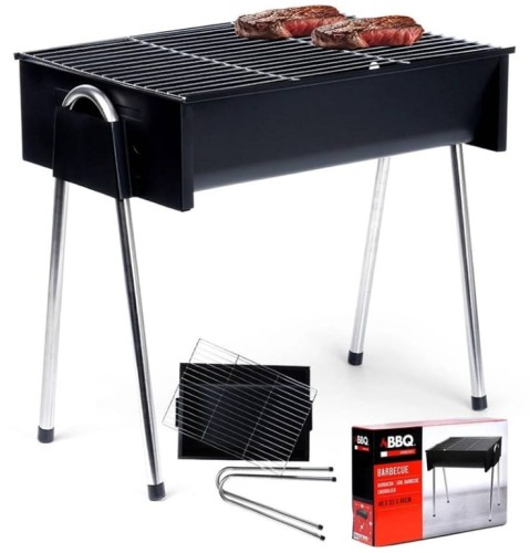 Grill węglowy turystyczny 48x33x46cm przenośny stal nierdzewna czarny