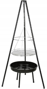 Grill wiszący z paleniskiem 52cm Stalowy czarny z rusztem chromowanym