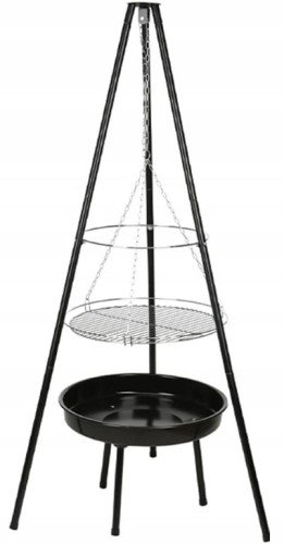 Grill wiszący z paleniskiem 52cm Stalowy czarny z rusztem chromowanym