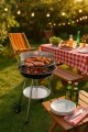 Grill stalowy ogrodowy 75x47cm Z półką rusztami i kółkami