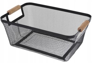 Kosz do przechowywania 30,5x21,5 x14cm Metalowy z drewnianą rączką