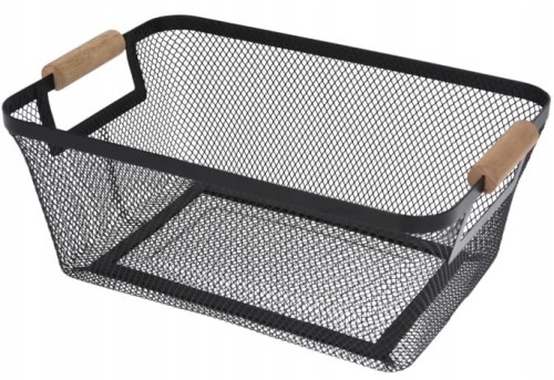 Kosz do przechowywania 30,5x21,5 x14cm Metalowy z drewnianą rączką
