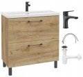 Szafka łazienkowa z umywalką baterią i syfonem 80x80cm Stojąca Dąb Craft