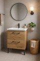 Szafka łazienkowa z umywalką baterią i syfonem 80x80cm Stojąca Dąb Craft
