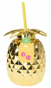 Złoty kubek z rurką w kształcie ananasa 500ml Plastikowy