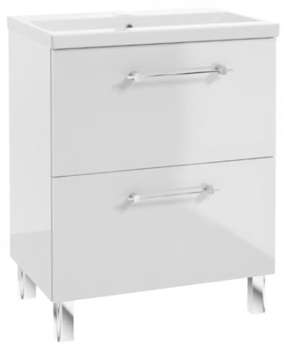Szafka łazienkowa z umywalką i 2 szufladami 60x80cm Stojąca Biały połysk Cassandra