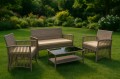 Zestaw mebli ogrodowych Sofa 2 fotele i stolik Metalowe beżowe