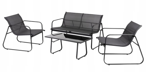 Zestaw mebli ogrodowych czarny Sofa, 2 fotele, stolik Na taras i do ogrodu
