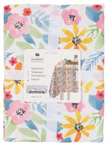 Obrus na stół w kwiaty 180×130cm Dekoracyjny poliestrowy o wyglądzie lnu